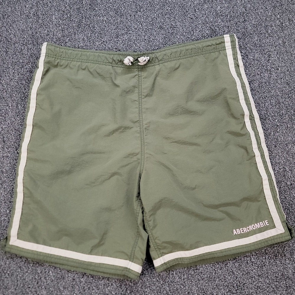 Abercrombie Fitch Swim Trunks Mens M Green VTG 90s Y2K Lined 38x7 Board Shorts
